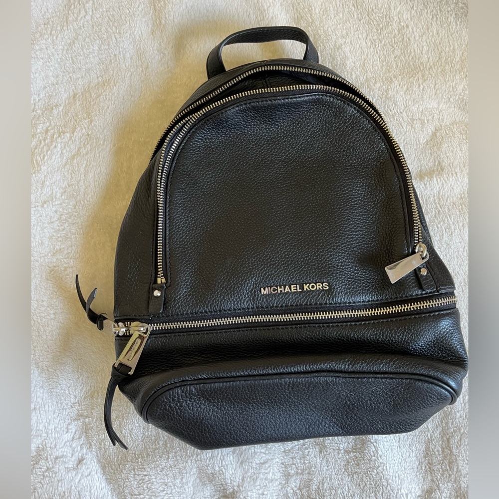 Michael Kors Black Rhea Pebbled Leather Backpack